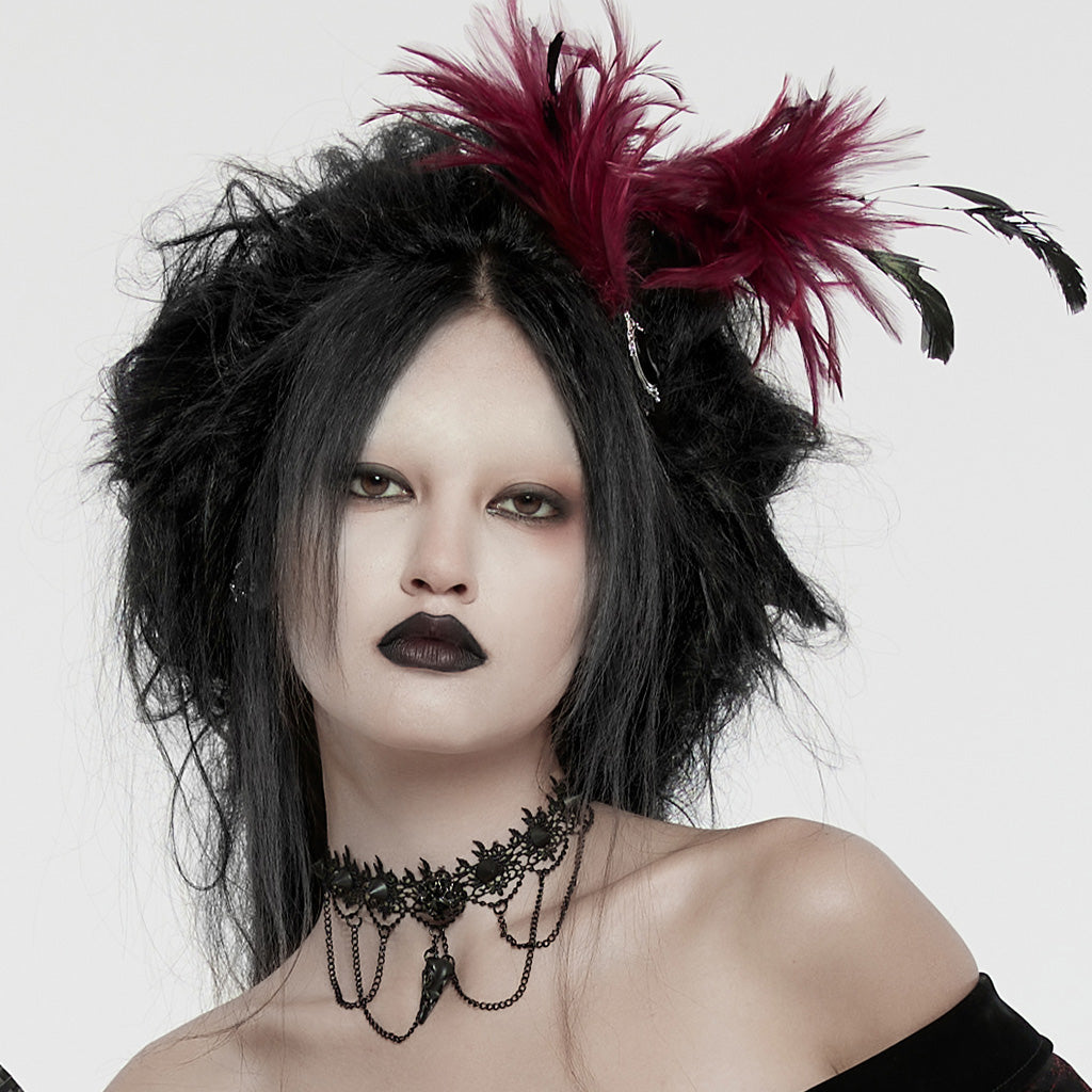 WS-683LHF Gothic Feather Fascinator Headpiece with Mystic Eye Gemstone?-??Punk Rave Clothing
