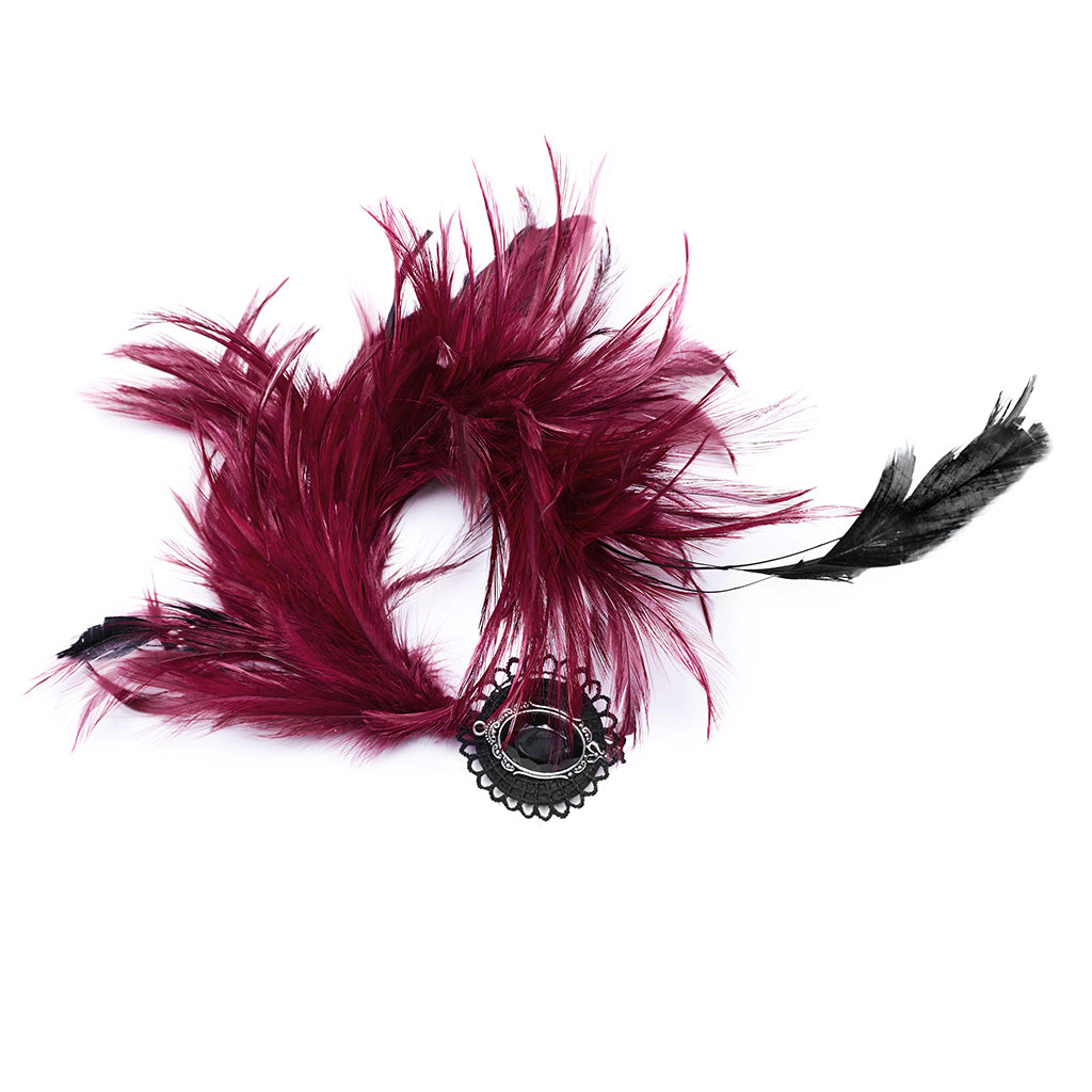 WS-683LHF Gothic Feather Fascinator Headpiece with Mystic Eye Gemstone?-??Punk Rave Clothing