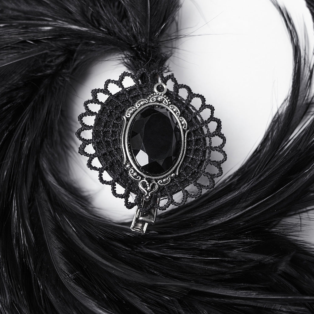 WS-683LHF Gothic Feather Fascinator Headpiece with Mystic Eye Gemstone?-??Punk Rave Clothing