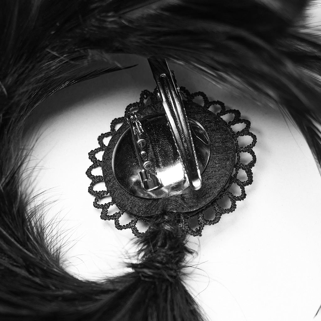 WS-683LHF Gothic Feather Fascinator Headpiece with Mystic Eye Gemstone?-??Punk Rave Clothing