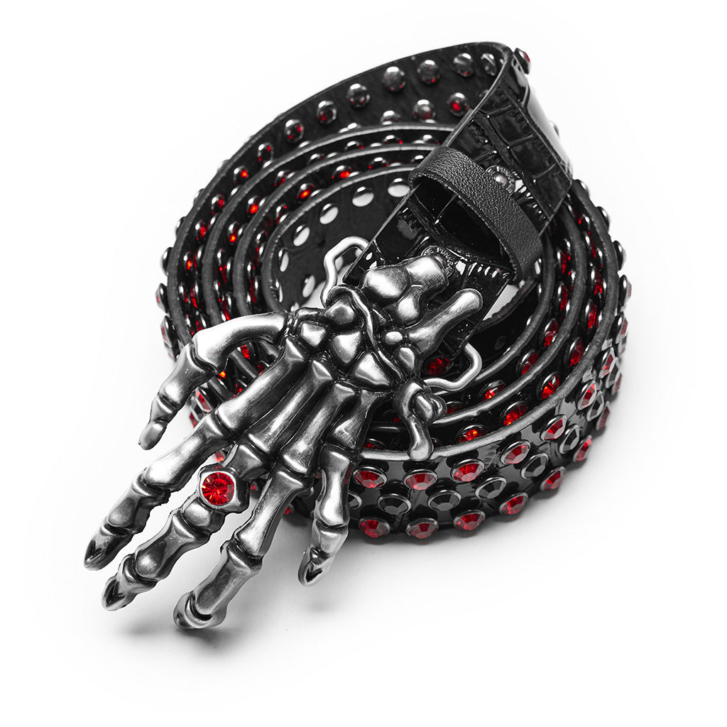 WS-684YD Gothic Ghost Claw Belt Red Rhinestone Punk Accessories?-??Punk Rave Clothing