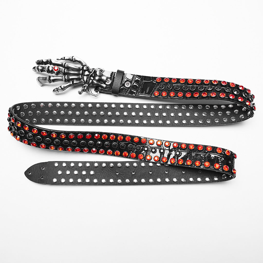 WS-684YD Gothic Ghost Claw Belt Red Rhinestone Punk Accessories?-??Punk Rave Clothing