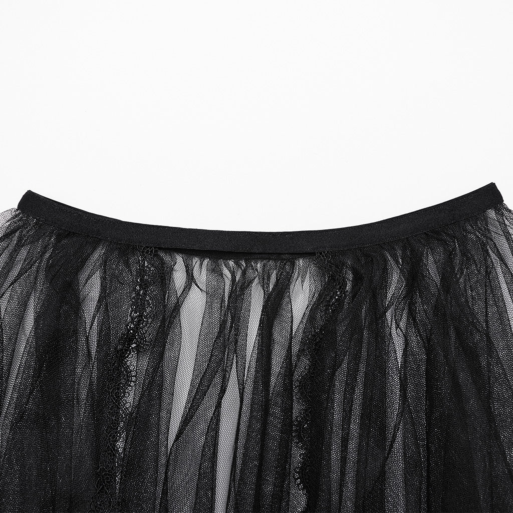 WS-686YDF Sheer Gothic Corset with Layered Mesh Skirt Design?-??Punk Rave Clothing