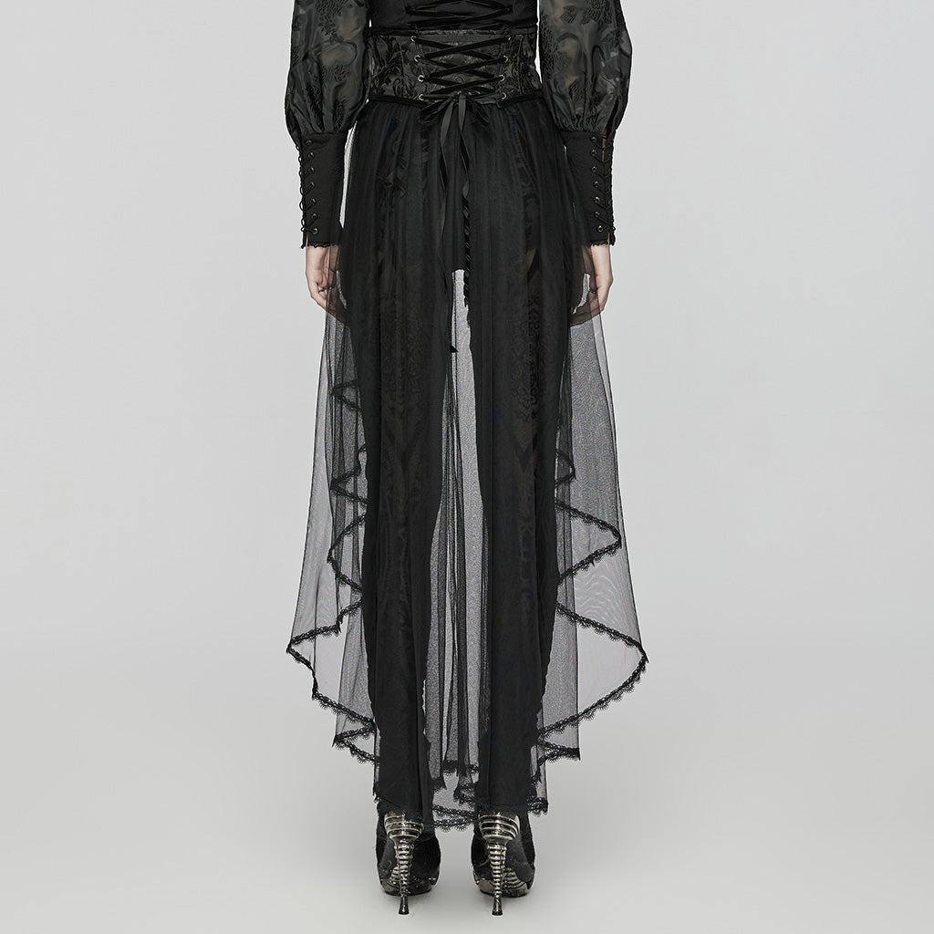 WS-686YDF Sheer Gothic Corset with Layered Mesh Skirt Design?-??Punk Rave Clothing