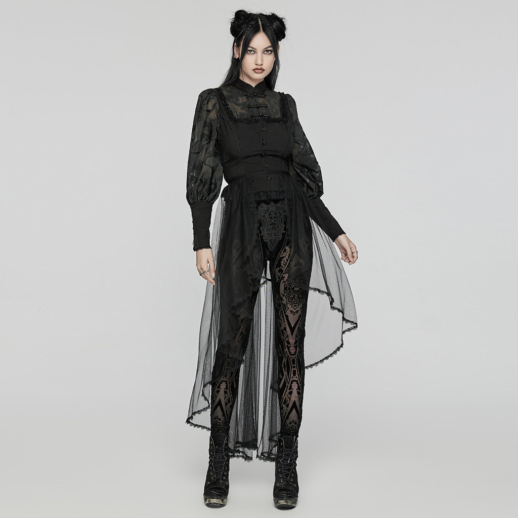 WS-686YDF Sheer Gothic Corset with Layered Mesh Skirt Design?-??Punk Rave Clothing