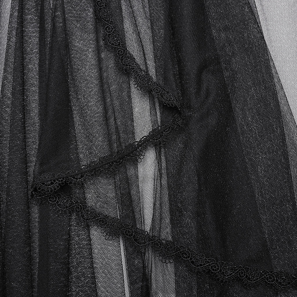 WS-686YDF Sheer Gothic Corset with Layered Mesh Skirt Design?-??Punk Rave Clothing