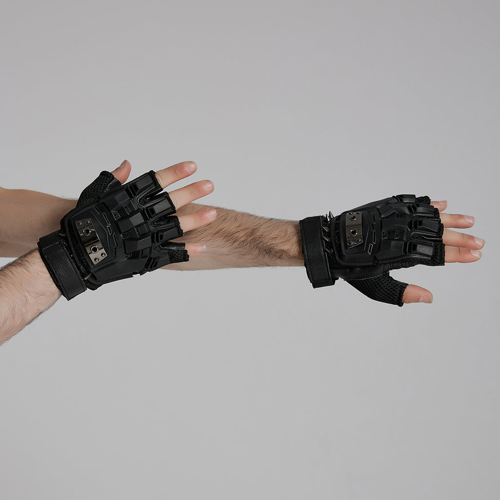 WS-698SSM Rivet Studded Cyberpunk Tactical Fingerless Gloves?-??Punk Rave Clothing