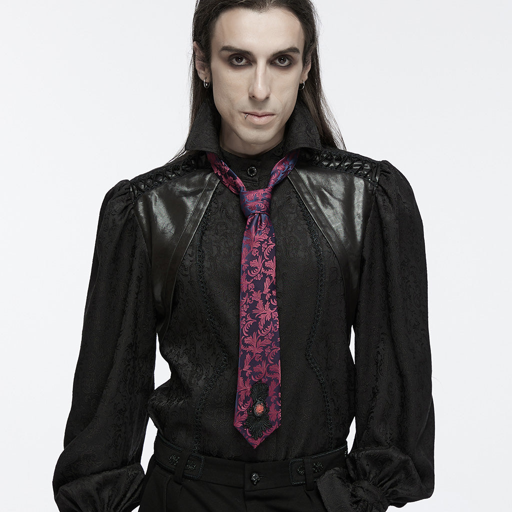 WS-700LHM Gothic Floral Tie Elegant Dark Blue Red Accessories?-??Punk Rave Clothing
