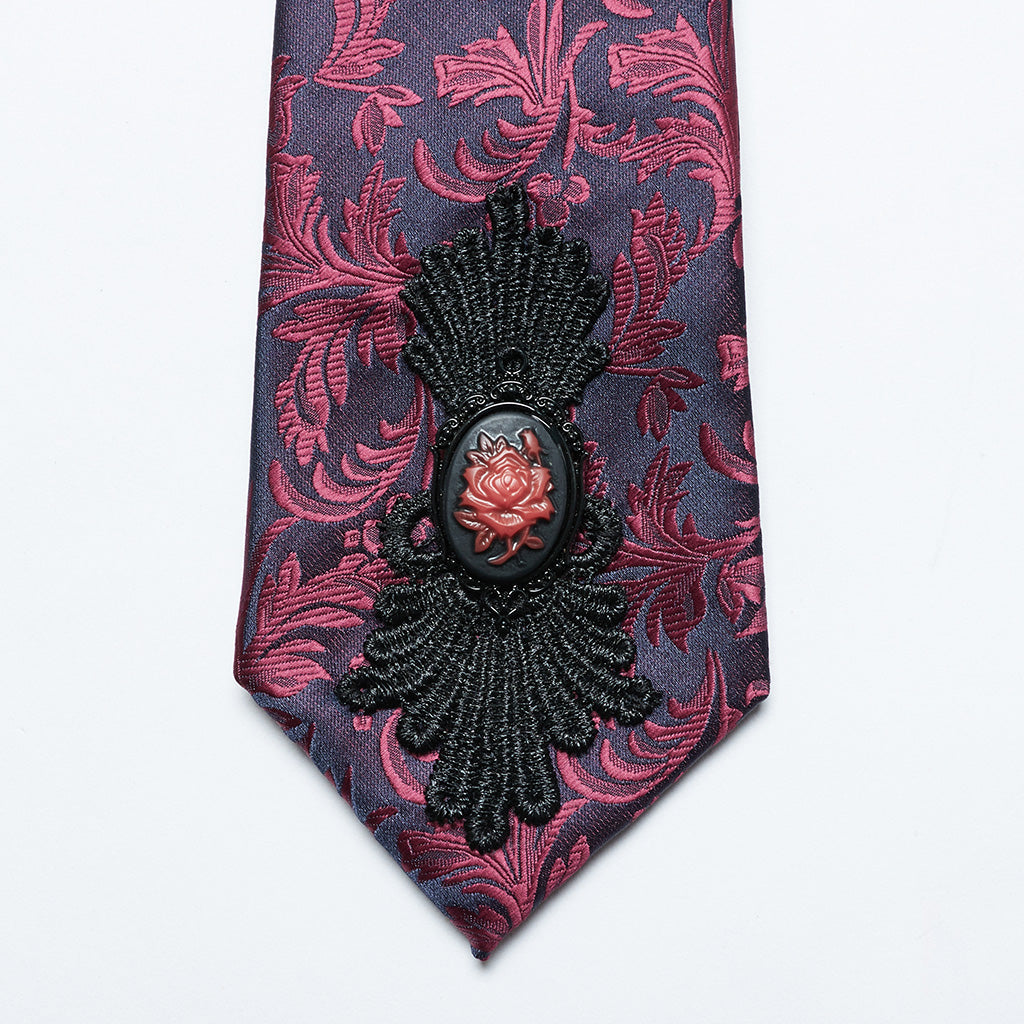 WS-700LHM Gothic Floral Tie Elegant Dark Blue Red Accessories?-??Punk Rave Clothing