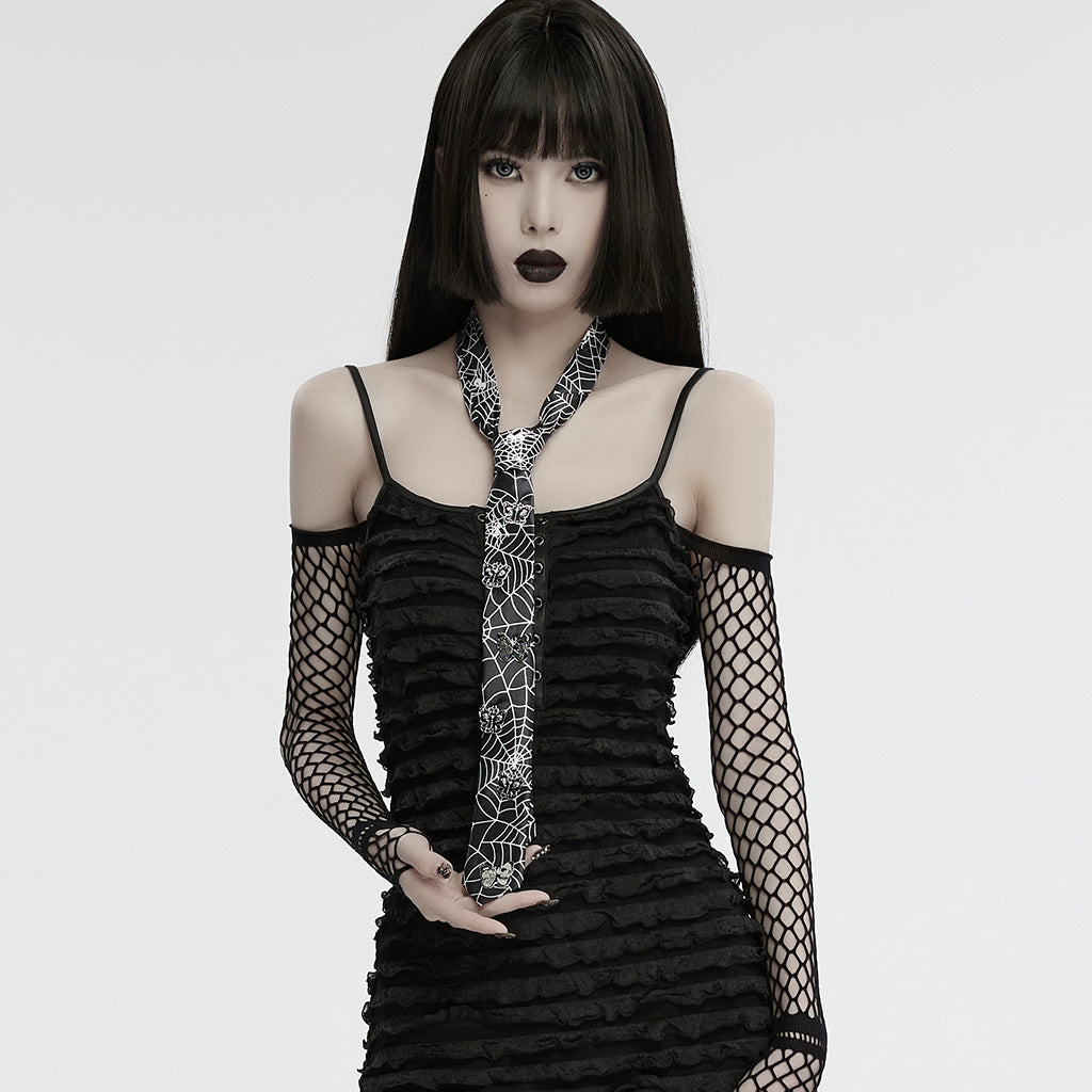WS-701LHF Gothic Spider Web Punk Tie Accessory Black Polyester Design?-??Punk Rave Clothing