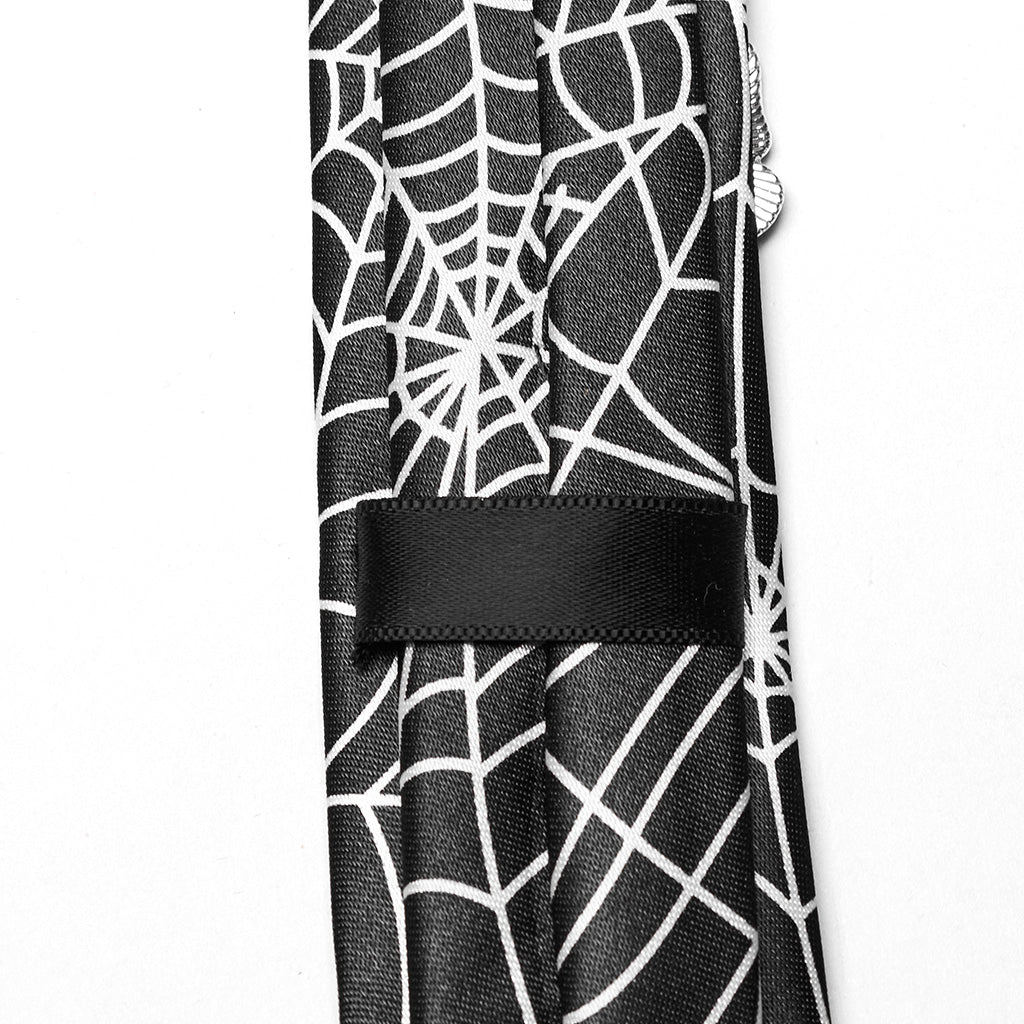 WS-701LHF Gothic Spider Web Punk Tie Accessory Black Polyester Design?-??Punk Rave Clothing