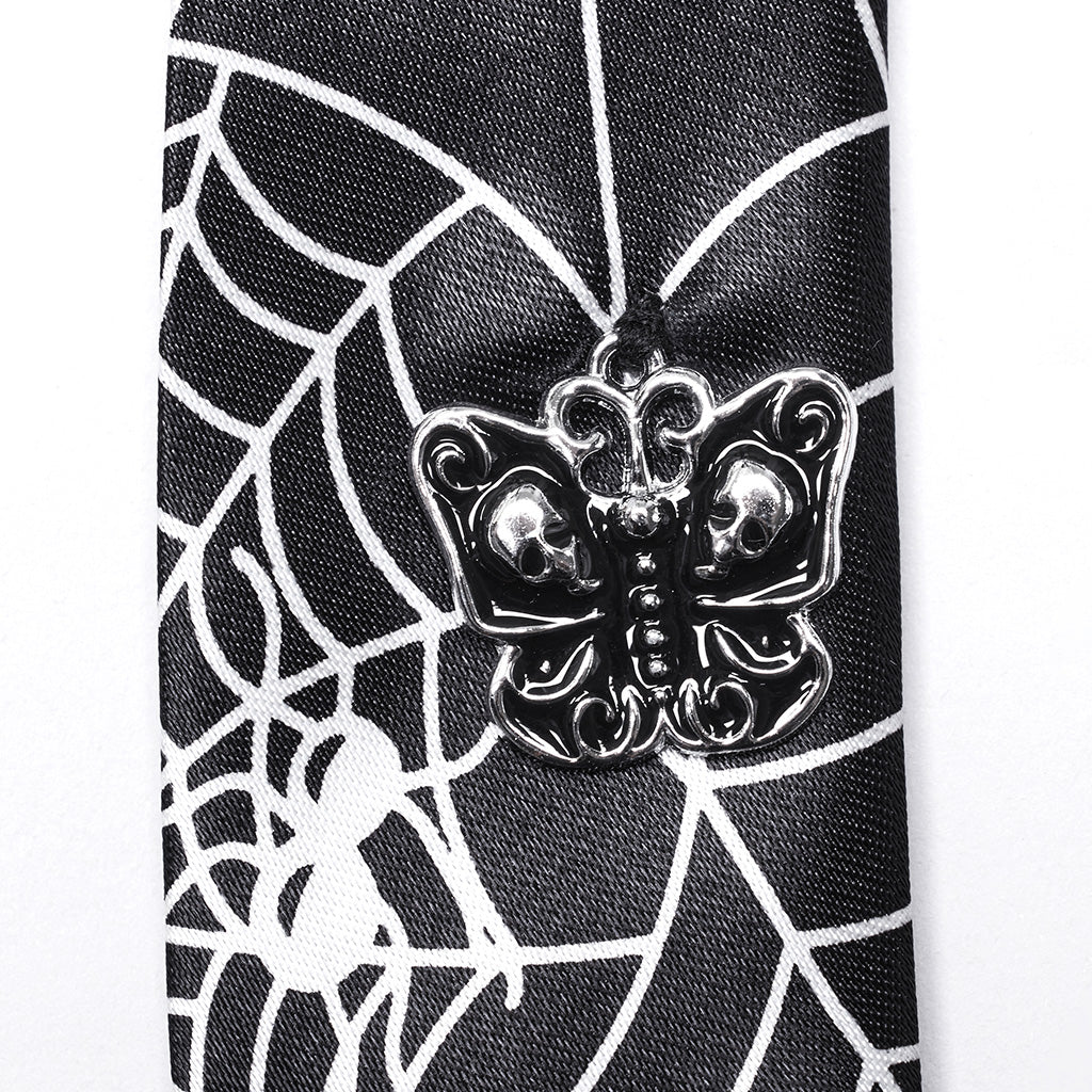 WS-701LHF Gothic Spider Web Punk Tie Accessory Black Polyester Design?-??Punk Rave Clothing