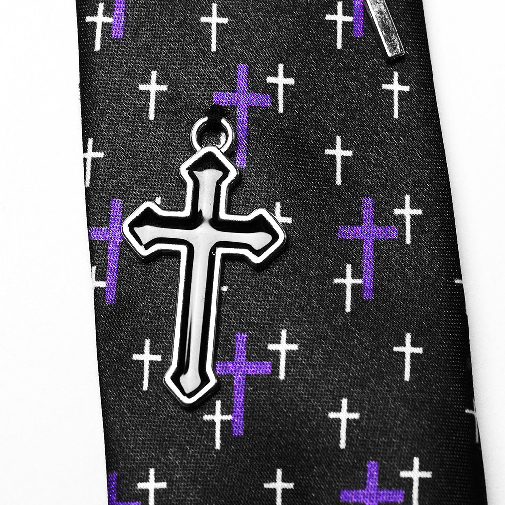 WS-702LHF Violet Cross Print Punk Neck Tie Accessory?-??Punk Rave Clothing