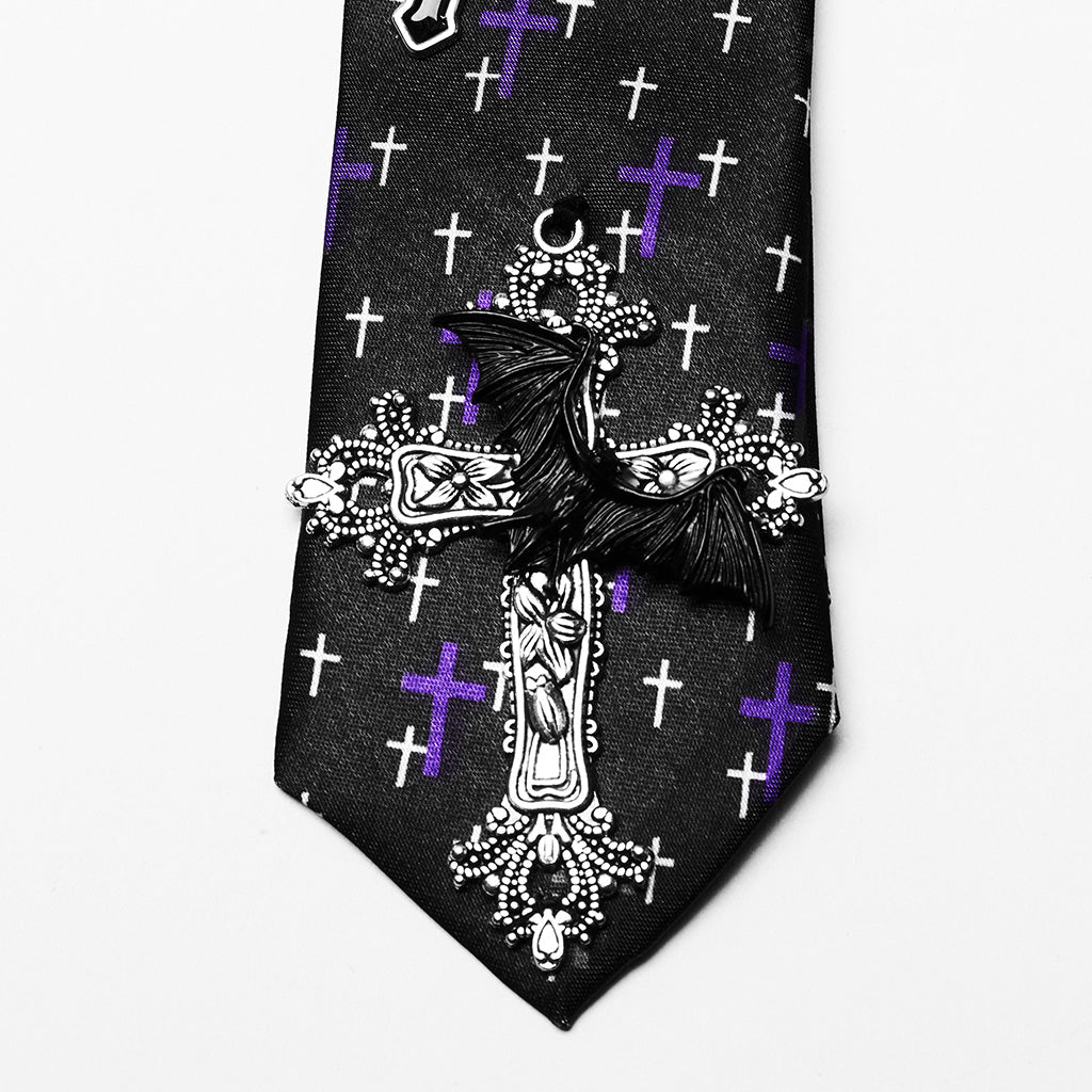 WS-702LHF Violet Cross Print Punk Neck Tie Accessory?-??Punk Rave Clothing