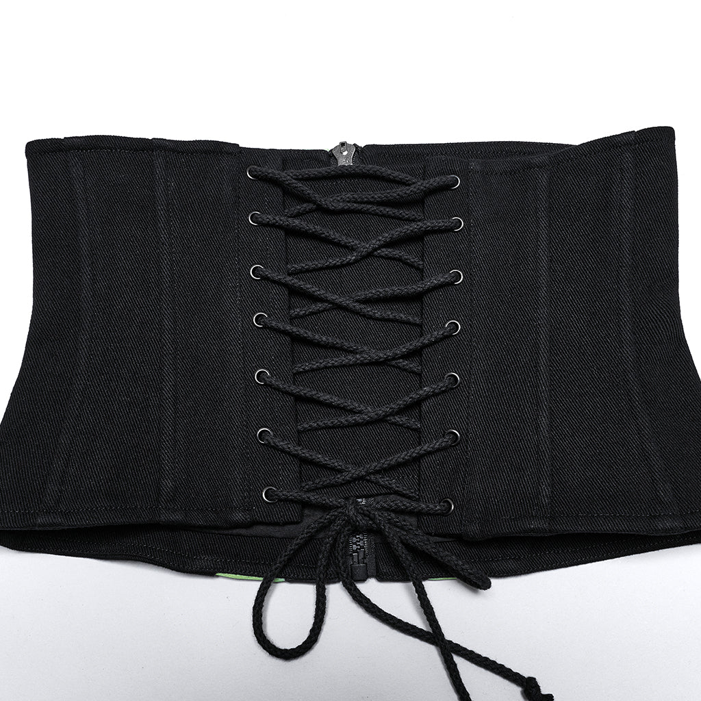 WS-704YDF Neon Green Cyber Punk Corset with Lace-Up Back