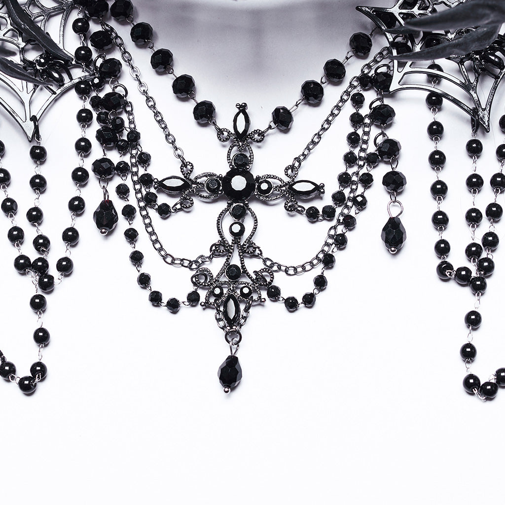 WS-715FSF Gothic Regal Rose Crown with Black Beaded Chains?-??Punk Rave Clothing