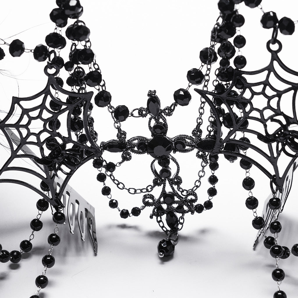 WS-715FSF Gothic Regal Rose Crown with Black Beaded Chains?-??Punk Rave Clothing