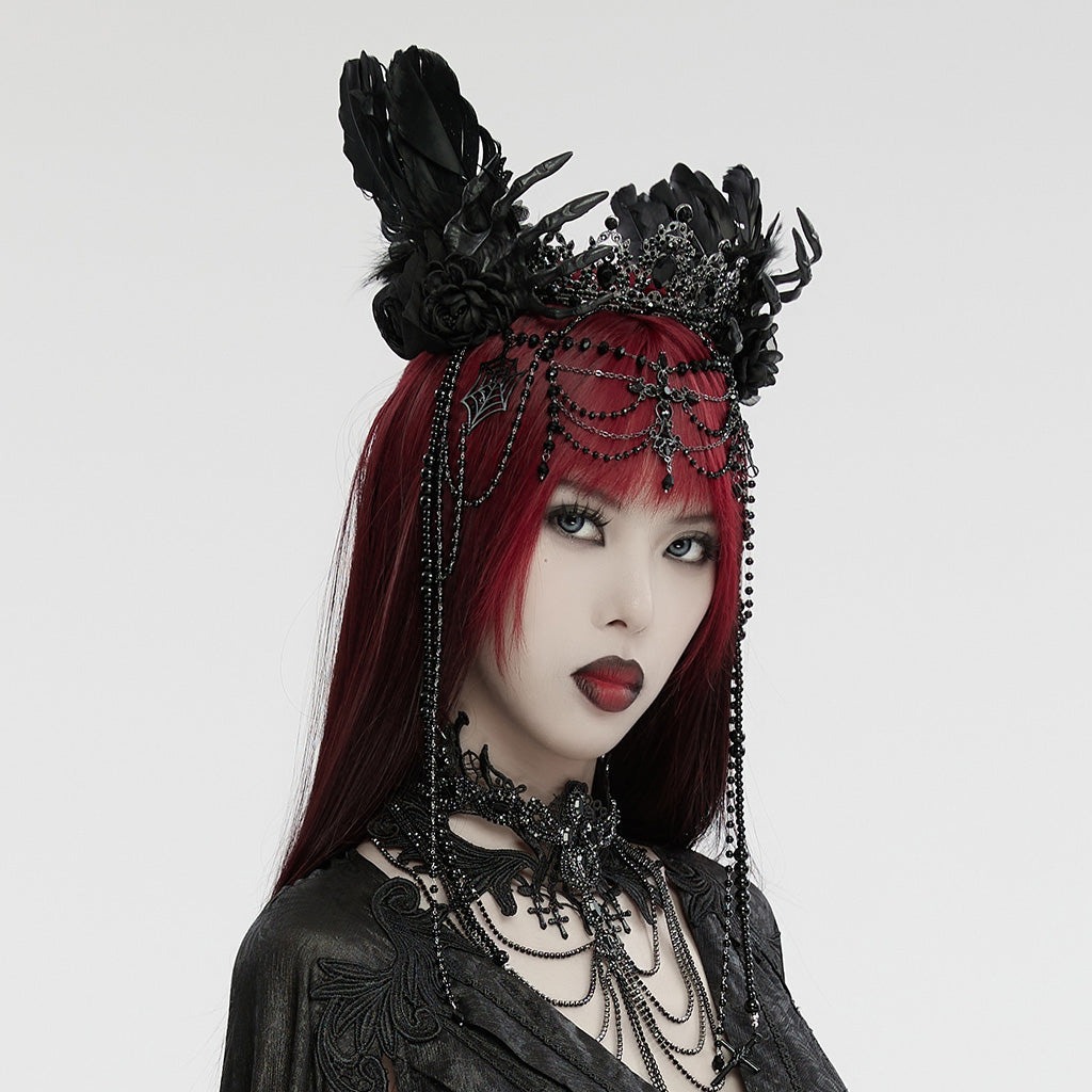 WS-715FSF Gothic Regal Rose Crown with Black Beaded Chains?-??Punk Rave Clothing