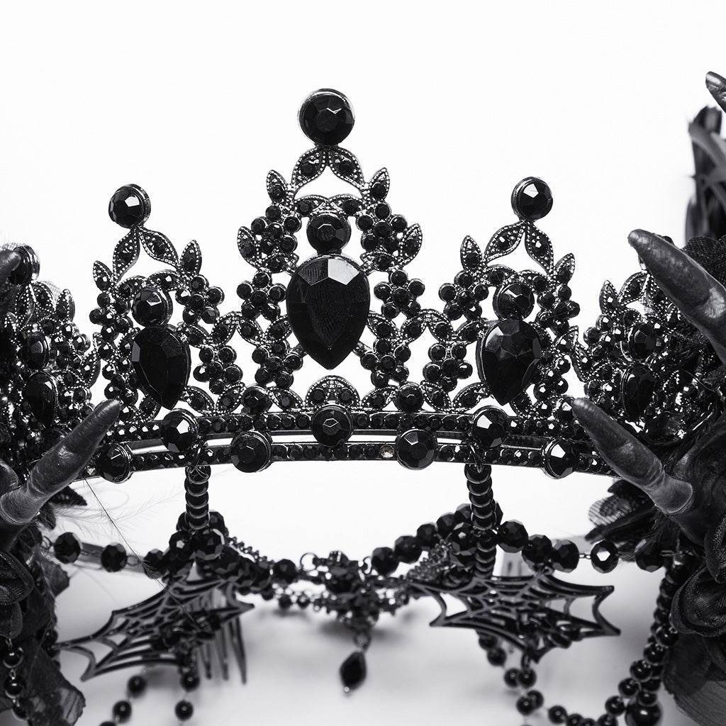 WS-715FSF Gothic Regal Rose Crown with Black Beaded Chains?-??Punk Rave Clothing