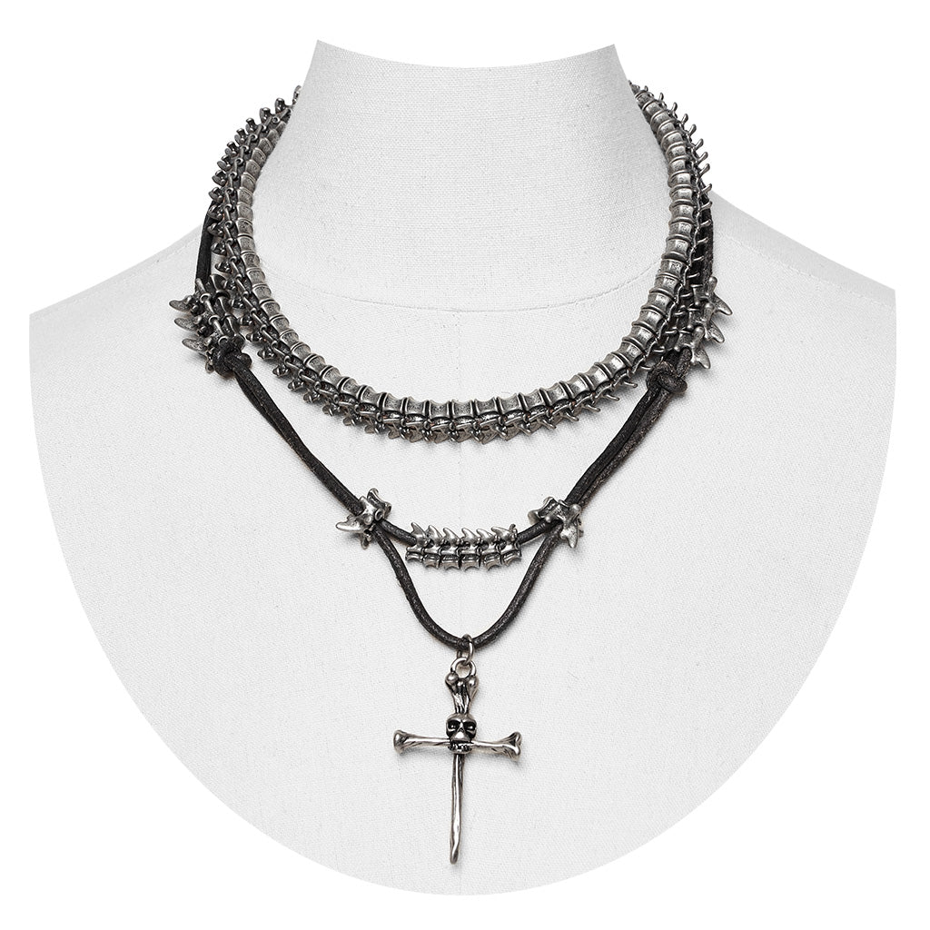 WS-718LHF Edgy Punk Spine Cross Layered Necklace Set