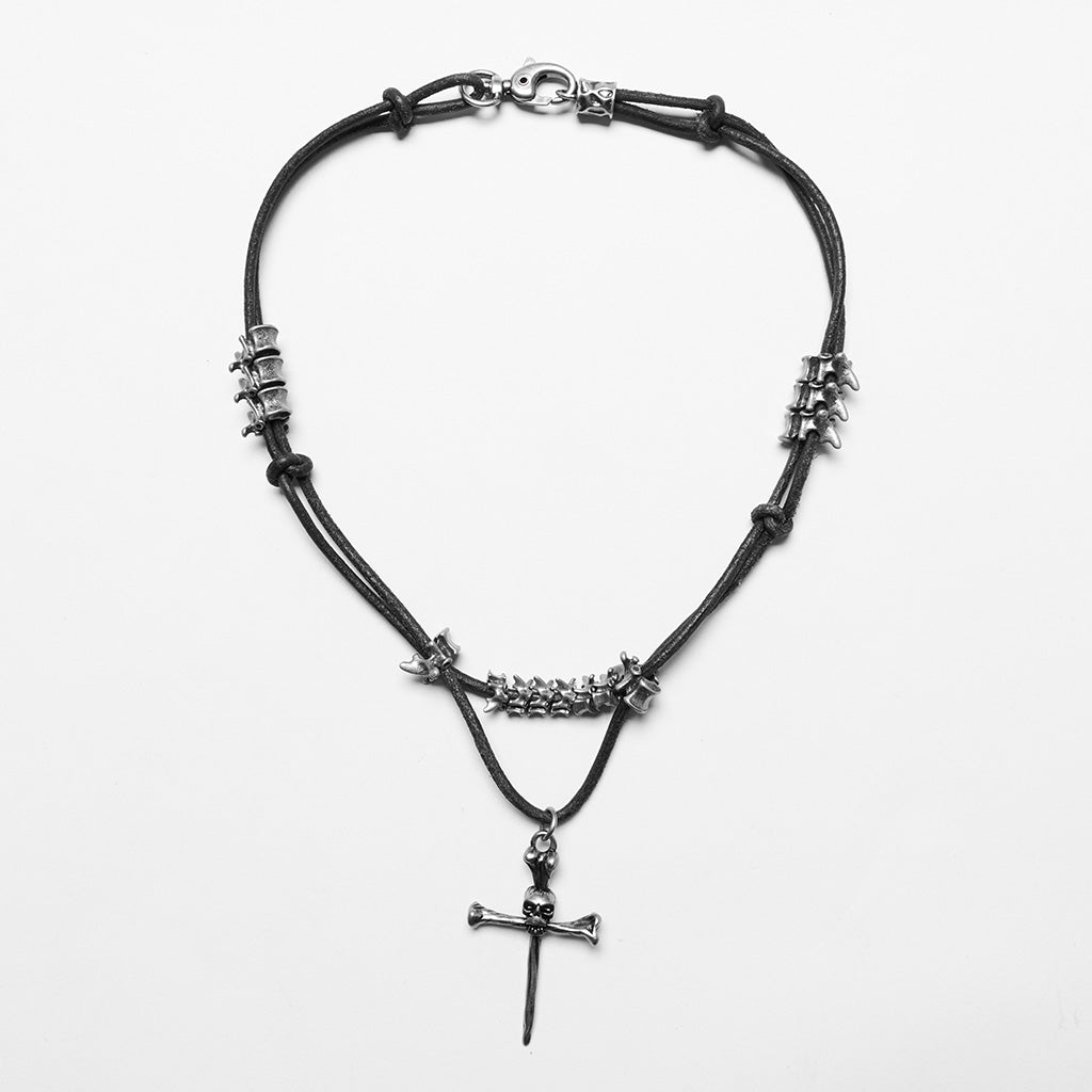 WS-718LHF Edgy Punk Spine Cross Layered Necklace Set