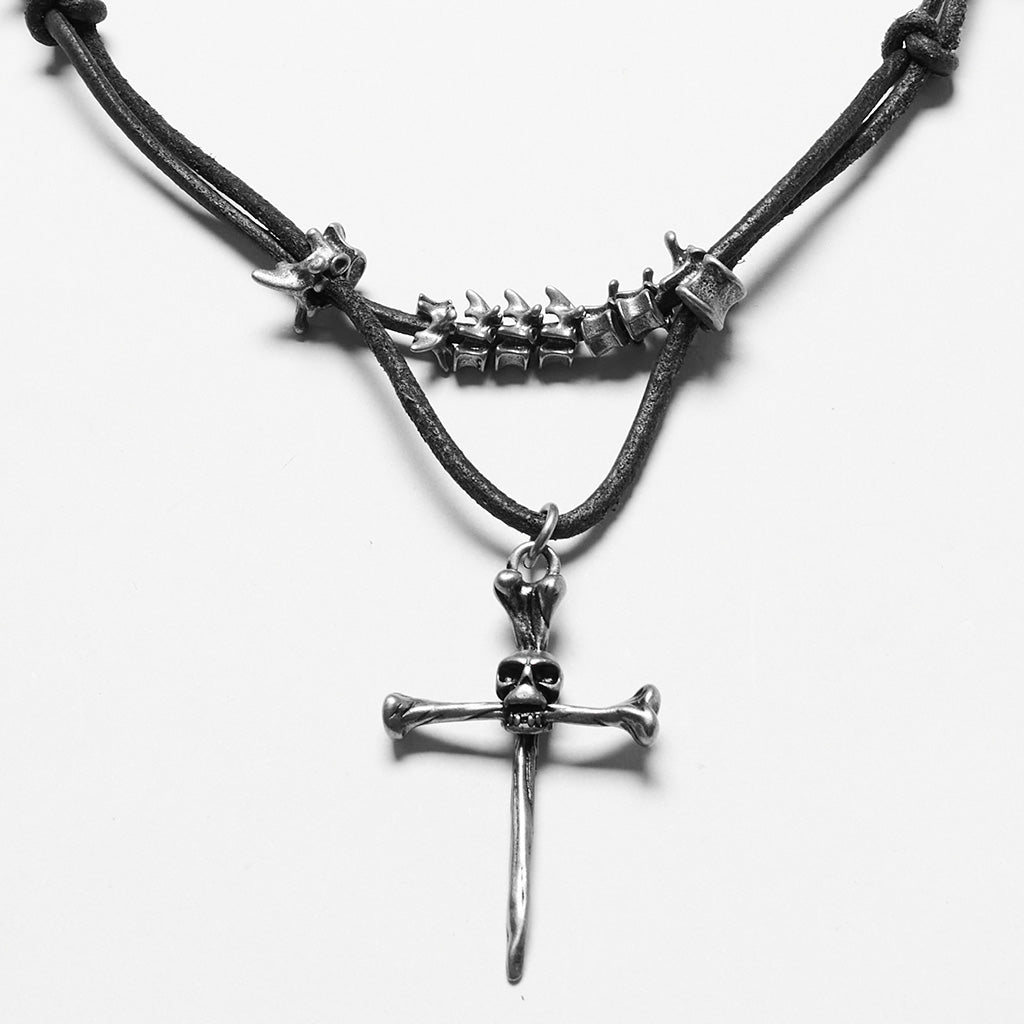 WS-718LHF Edgy Punk Spine Cross Layered Necklace Set