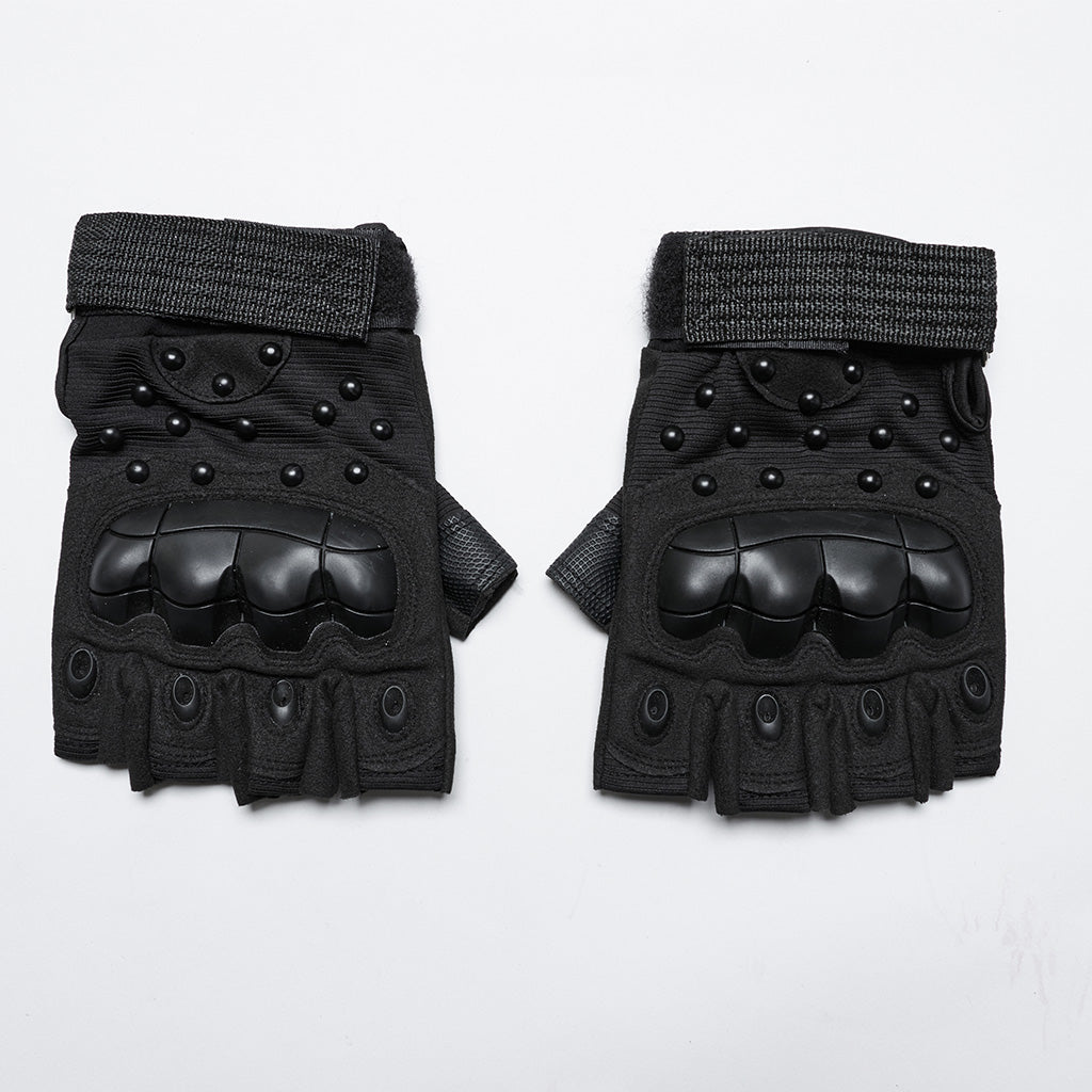 WS-722SSM Tactical Studded Punk Gloves with Reinforced Knuckle Armor?-??Punk Rave Clothing