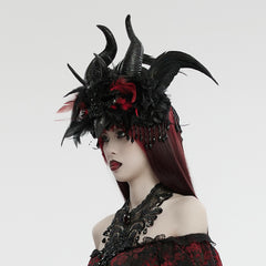 WS-729FSF Gothic Horned Feather Headpiece with Red and black Beads