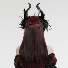 WS-729FSF Gothic Horned Feather Headpiece with Red and black Beads