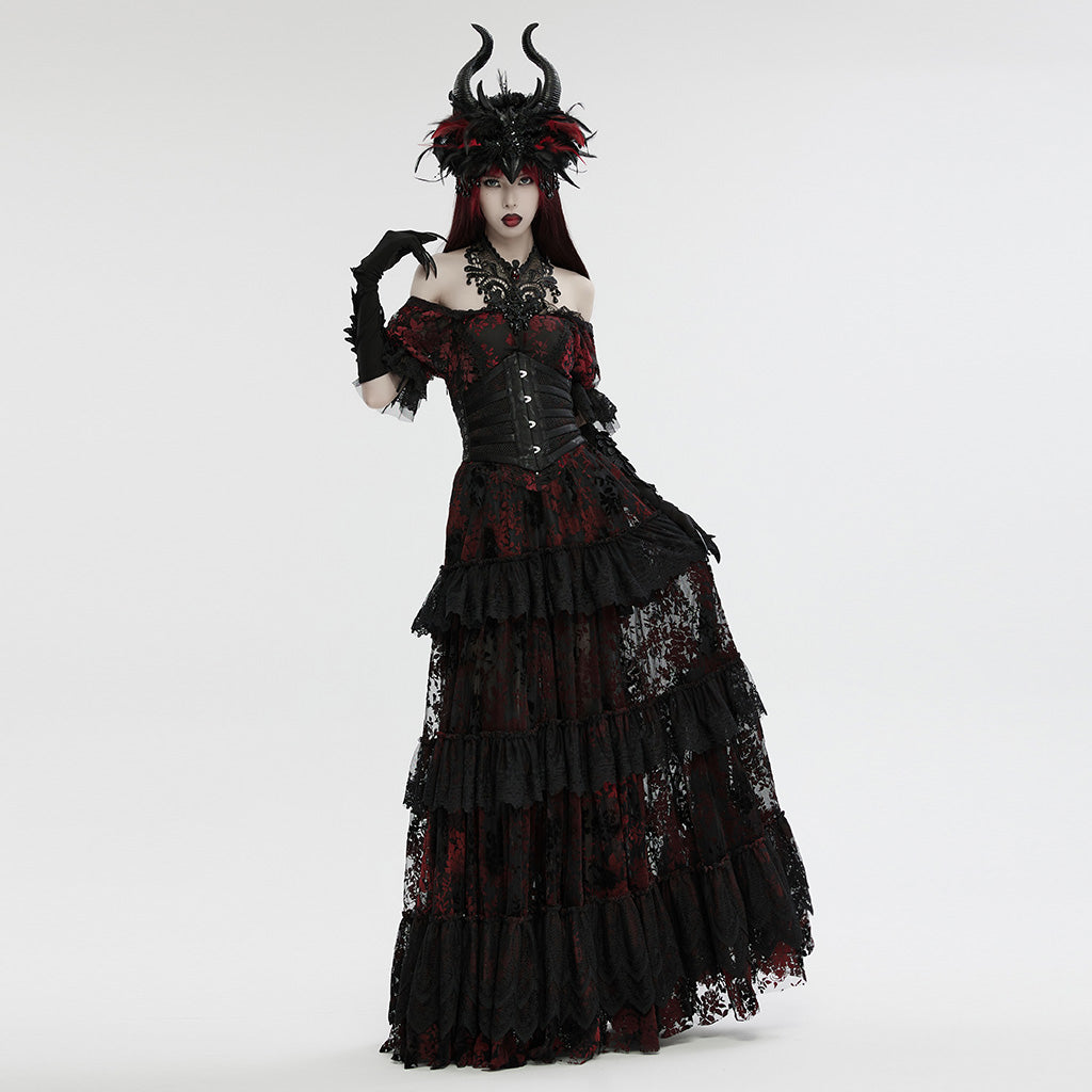 WS-729FSF Gothic Horned Feather Headpiece with Red and black Beads?-??Punk Rave Clothing