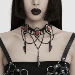 WS-733LHF Gothic Red Rose Blade Choker Gothic Accessories Necklace