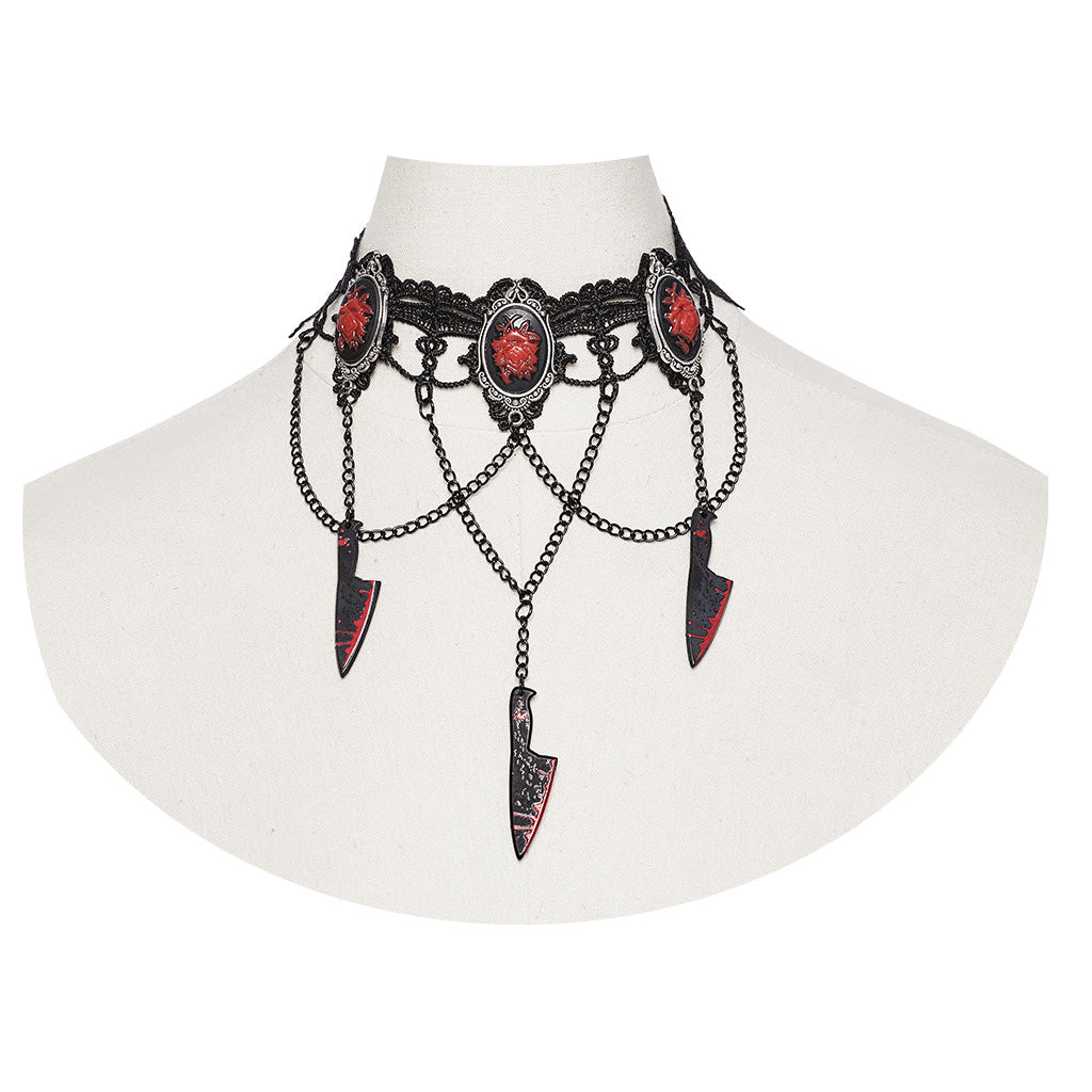 WS-733LHF Gothic Red Rose Blade Choker Gothic Accessories Necklace?-??Punk Rave Clothing