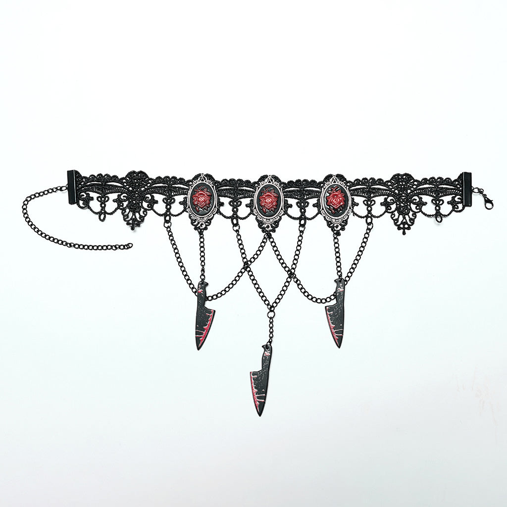 WS-733LHF Gothic Red Rose Blade Choker Gothic Accessories Necklace?-??Punk Rave Clothing