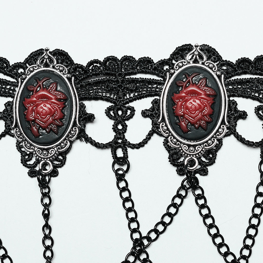 WS-733LHF Gothic Red Rose Blade Choker Gothic Accessories Necklace?-??Punk Rave Clothing