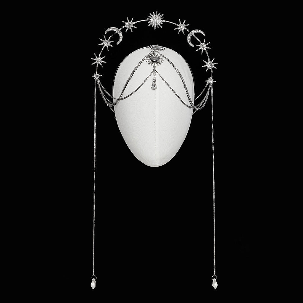 WS-734FSF Celestial Gothic Star Moon Headpiece with Drape Chains?-??Punk Rave Clothing