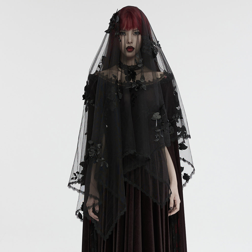 WS-735FSF Gothic Floral Veil Mysterious Black Lace Flower Embellishments?-??Punk Rave Clothing