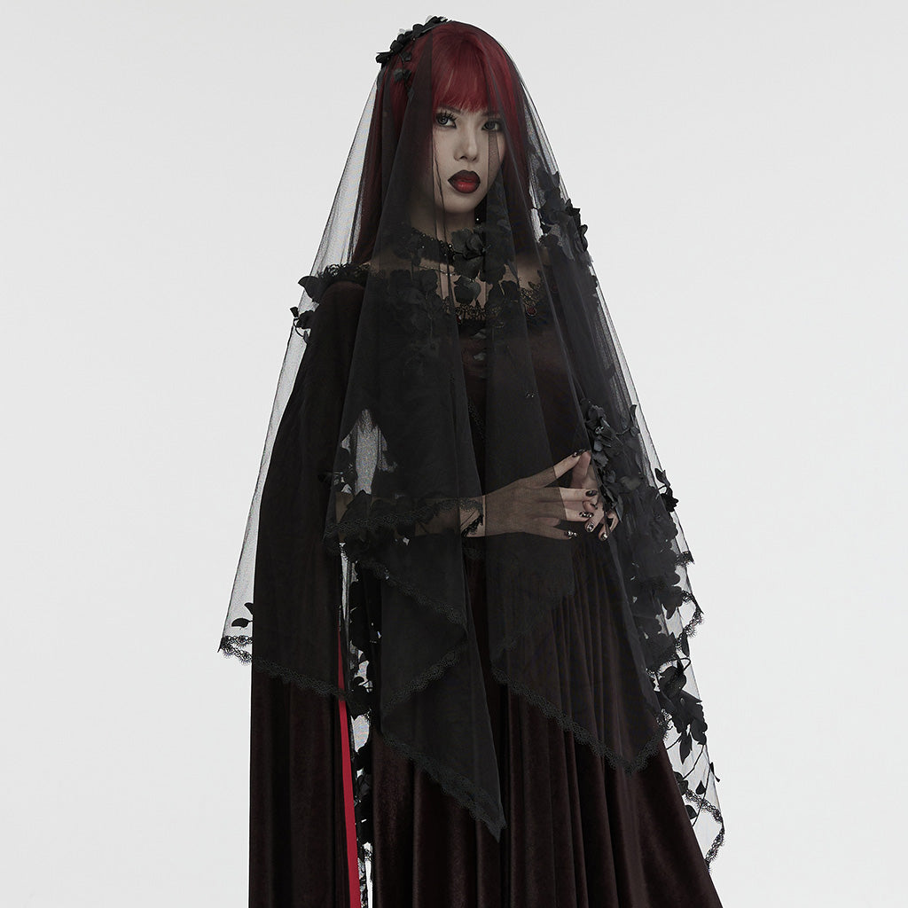 WS-735FSF Gothic Floral Veil Mysterious Black Lace Flower Embellishments?-??Punk Rave Clothing