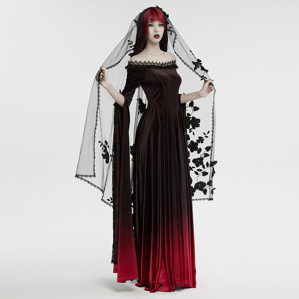 WS-735FSF Gothic Floral Veil Mysterious Black Lace Flower Embellishments?-??Punk Rave Clothing