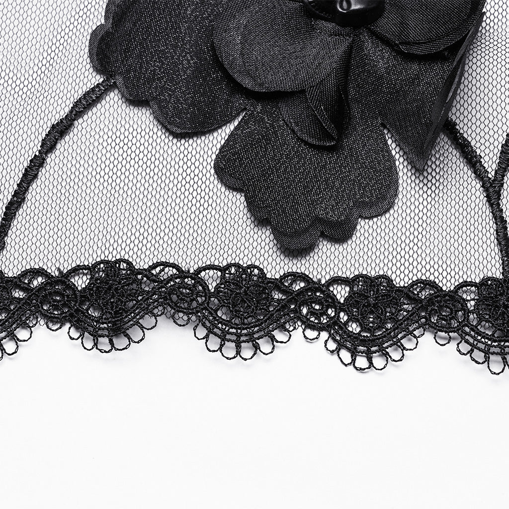WS-735FSF Gothic Floral Veil Mysterious Black Lace Flower Embellishments?-??Punk Rave Clothing