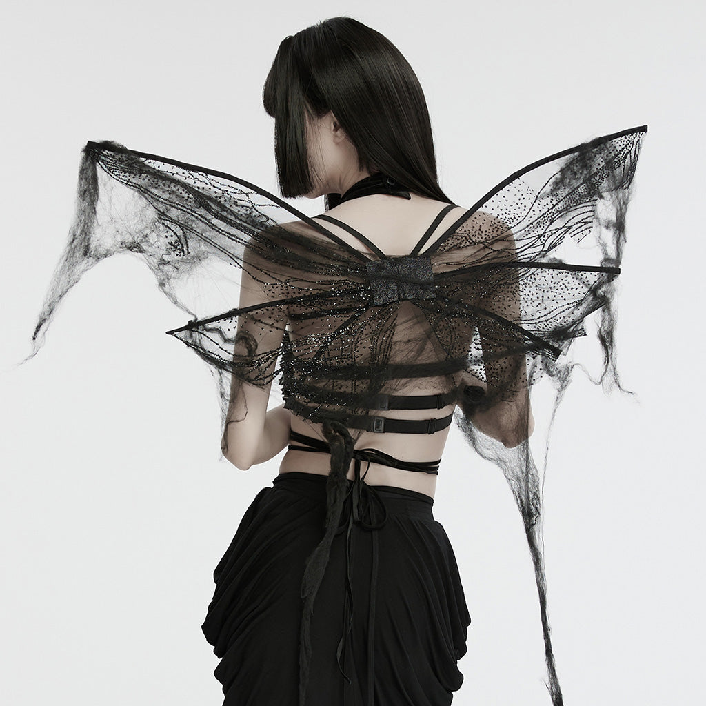 WS-736OTF Delicate Black Gothic Butterfly Wings Sheer Lace Design?-??Punk Rave Clothing