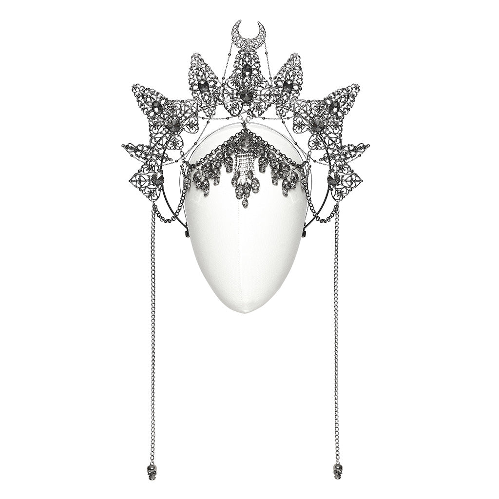 WS-737FSF Skull Chain Gothic Crown Headpiece Silver Crescent Moon Design?-??Punk Rave Clothing
