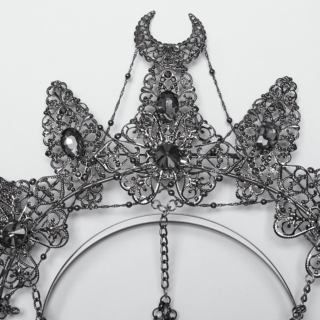 WS-737FSF Skull Chain Gothic Crown Headpiece Silver Crescent Moon Design?-??Punk Rave Clothing