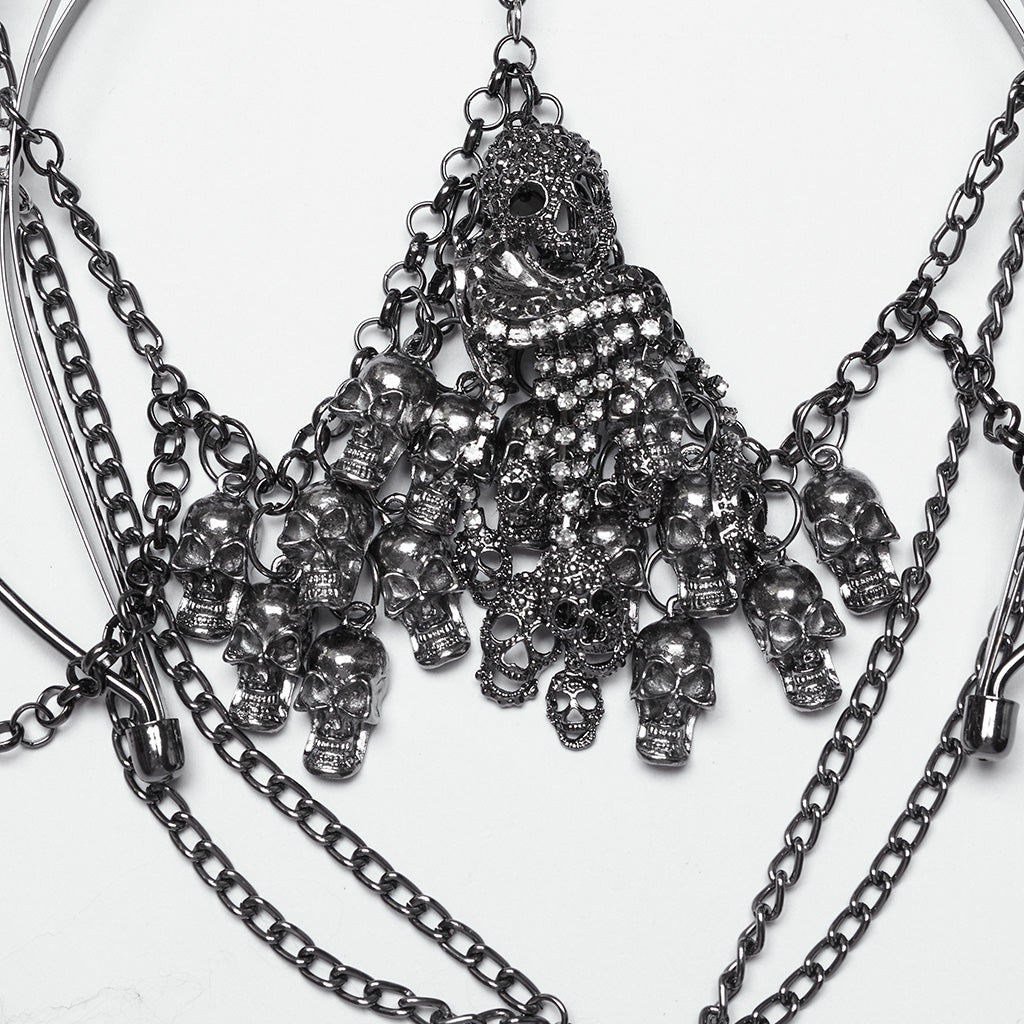 WS-737FSF Skull Chain Gothic Crown Headpiece Silver Crescent Moon Design?-??Punk Rave Clothing