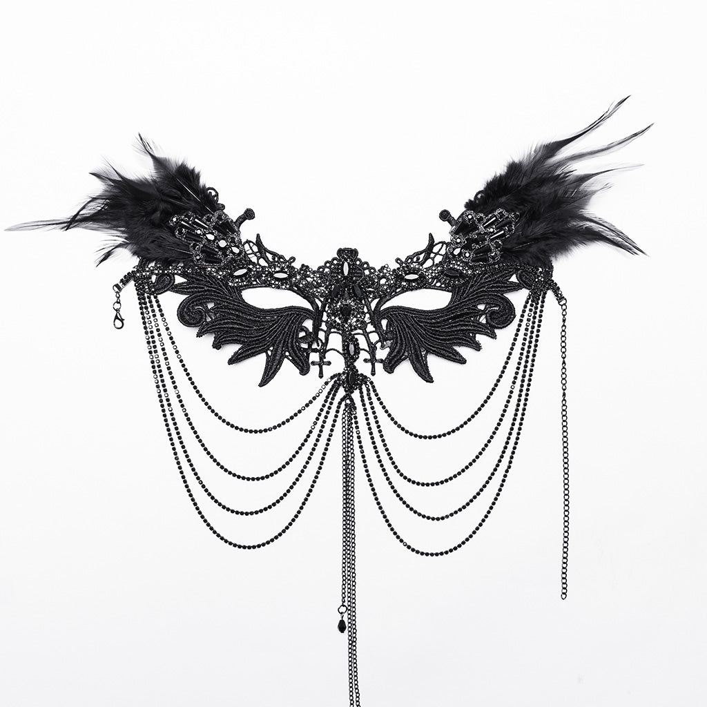 WS-738LHF Gothic Winged Cross Layered Necklace with Feather Details?-??Punk Rave Clothing