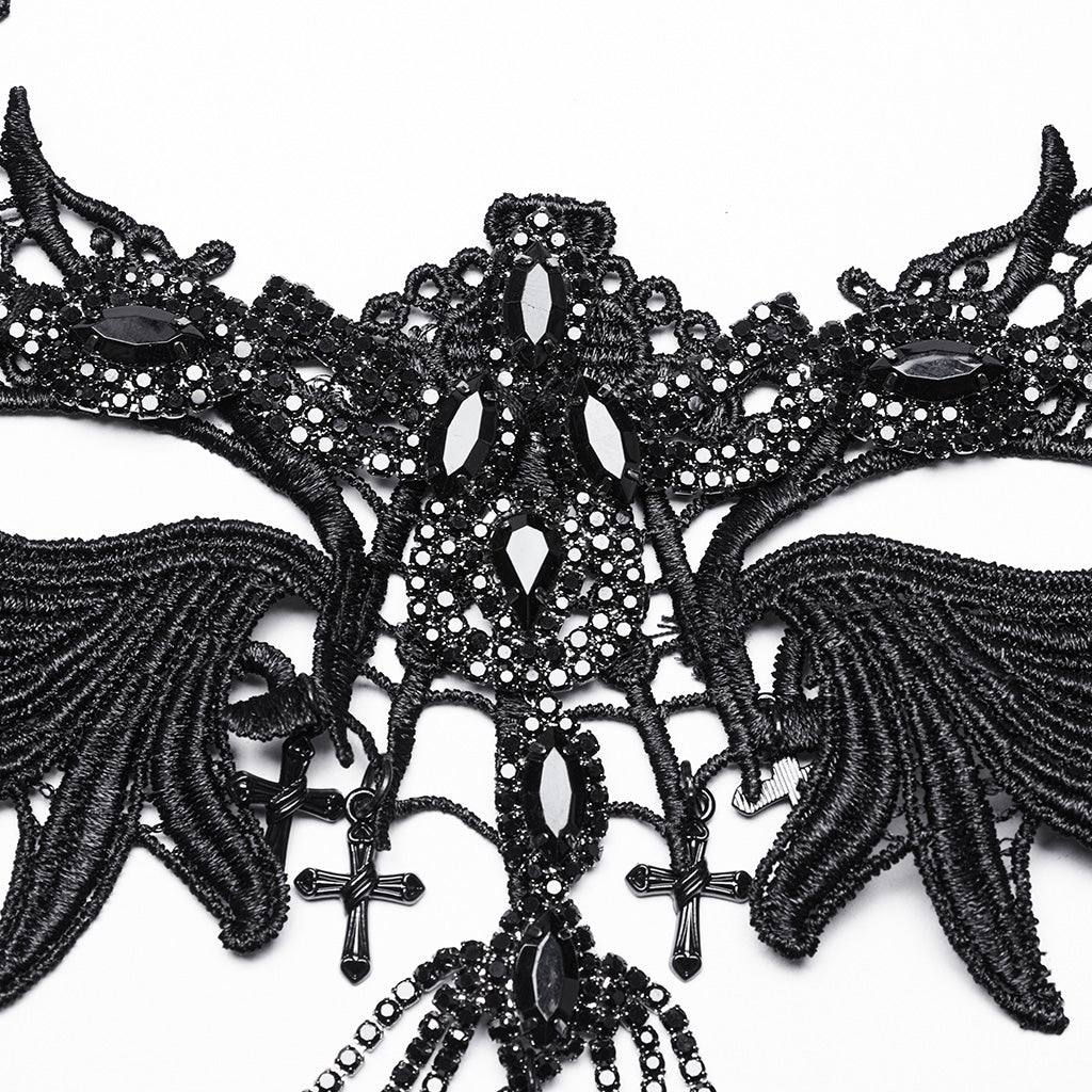 WS-738LHF Gothic Winged Cross Layered Necklace with Feather Details?-??Punk Rave Clothing