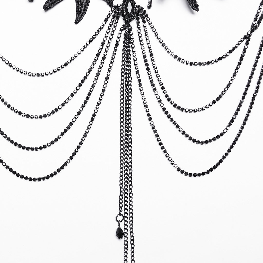 WS-738LHF Gothic Winged Cross Layered Necklace with Feather Details?-??Punk Rave Clothing