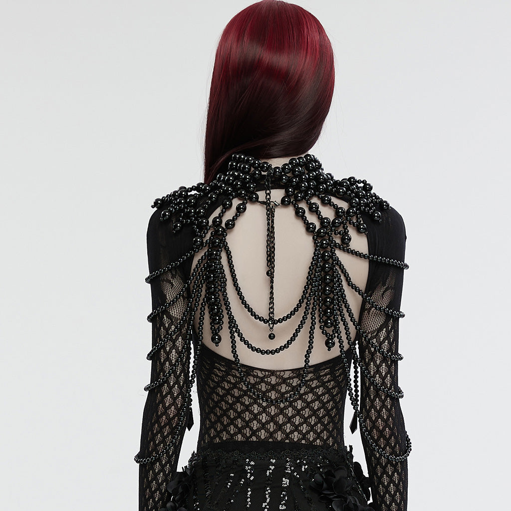 WS-739LHF Gothic Skull Beaded black Statement Neck Cover Accessory?-??Punk Rave Clothing