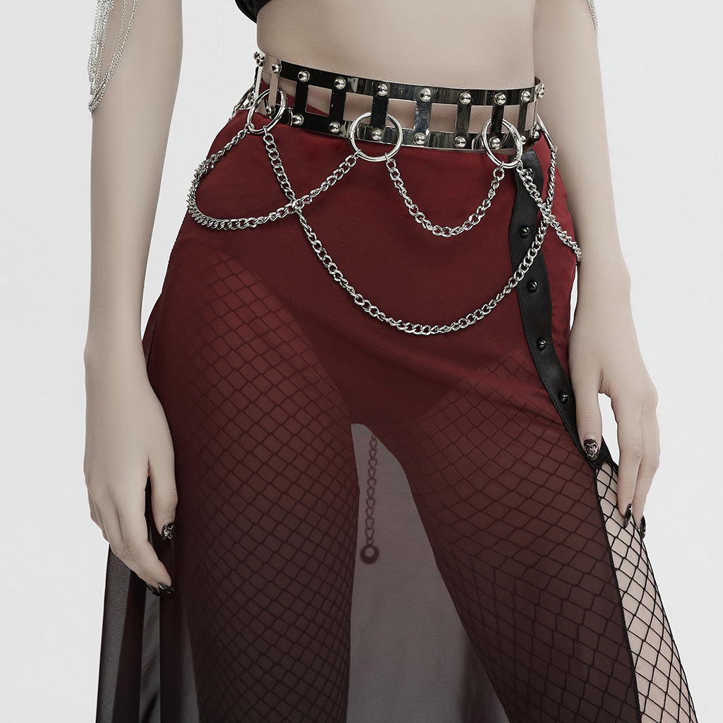 WS-742YDF Edgy silver Rivet Belt with Chains Punk Accessories?-??Punk Rave Clothing