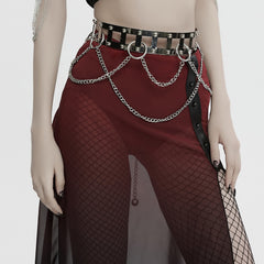 WS-742YDF Edgy silver Rivet Belt with Chains Punk Accessories