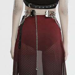 WS-742YDF Edgy silver Rivet Belt with Chains Punk Accessories